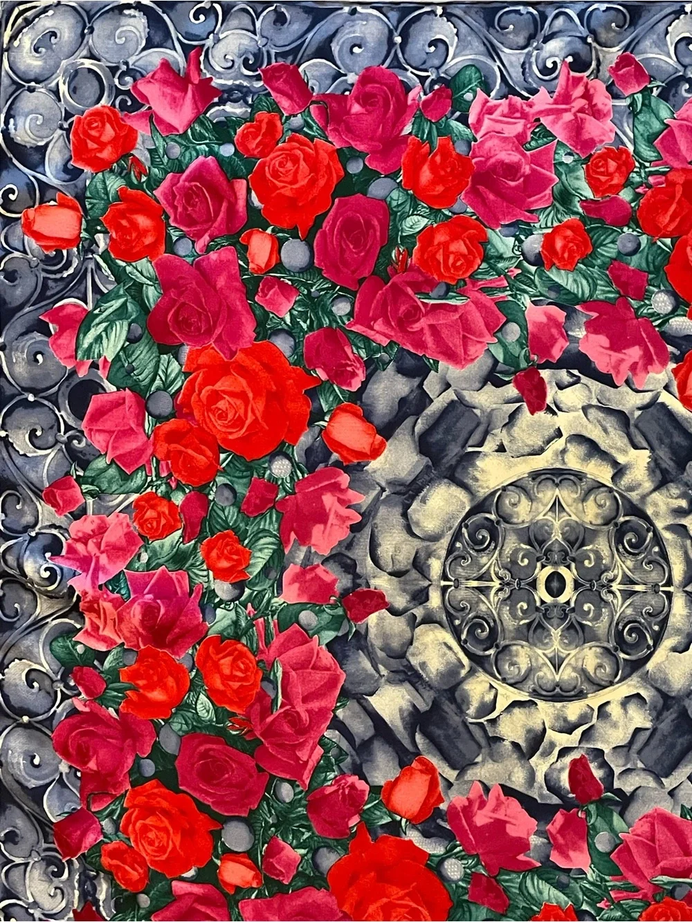 Stunner Christian Dior Silk Scarf Besutiful Red Rose Print 34 In Excellent Cond